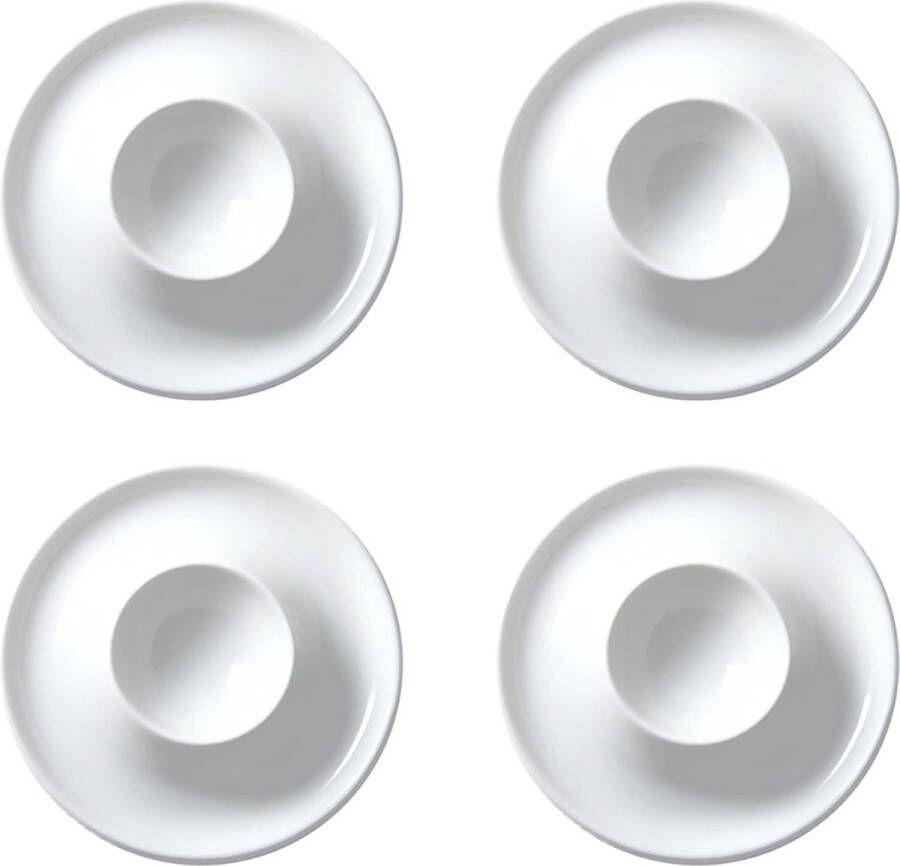 Set van 4 keramische eierdopjes crèmekleurige porseleinen eierhouder met plankje eierhouder eierdopje geschikt voor keuken en eetkamer (wit)