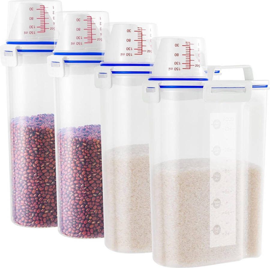 Set van 4 keukengranenopslagcontainers luchtdichte opbergdoos voor waspoeder meel hondenvoer wasmiddel granenblikje dispenser container opslagcontainers bulkcontainers