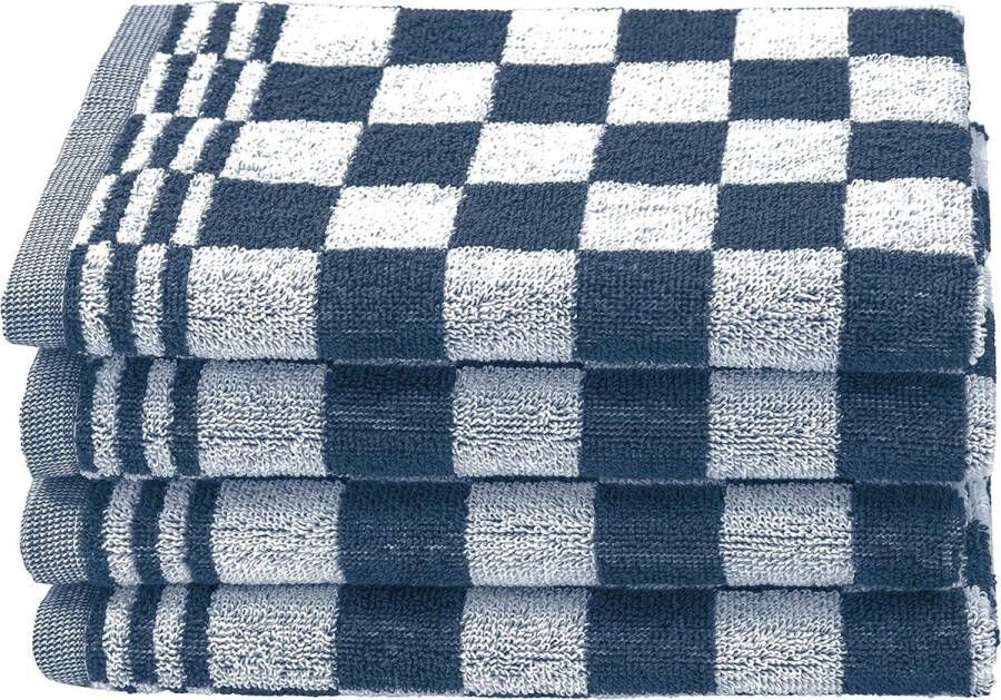Set van 4 keukenhanddoeken theedoeken badstof 50 x 50 cm blauw