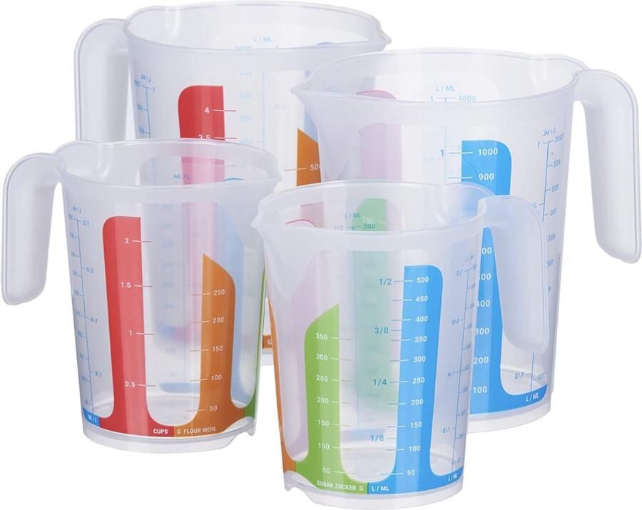 Set van 4 kleurrijke maatbekers 2 x 0 5 liter 2 x 1 liter suikerbekers Oostenrijks meel premium kwaliteit
