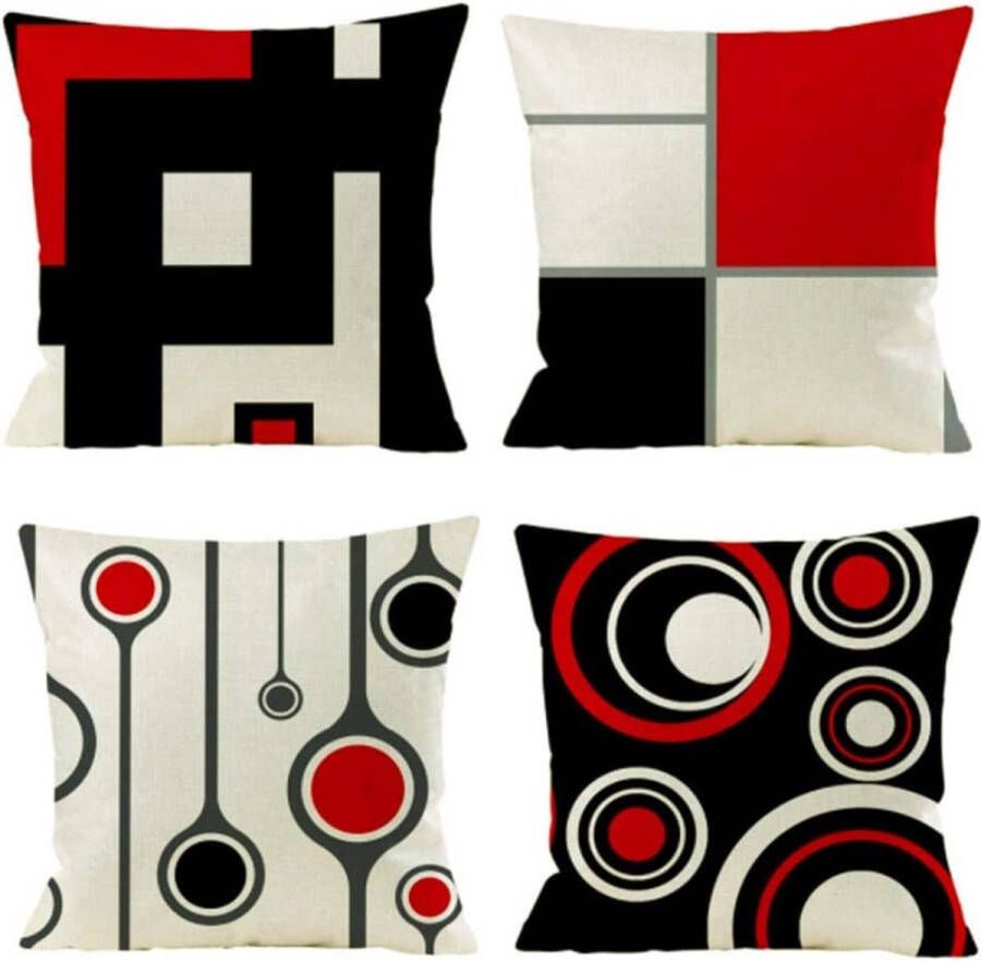 Set van 4 kussenslopen decoratieve kussens kussensloop modern zwart rood geometrisch patroon katoenlinnen sierkussenhoezen 45x45 cm