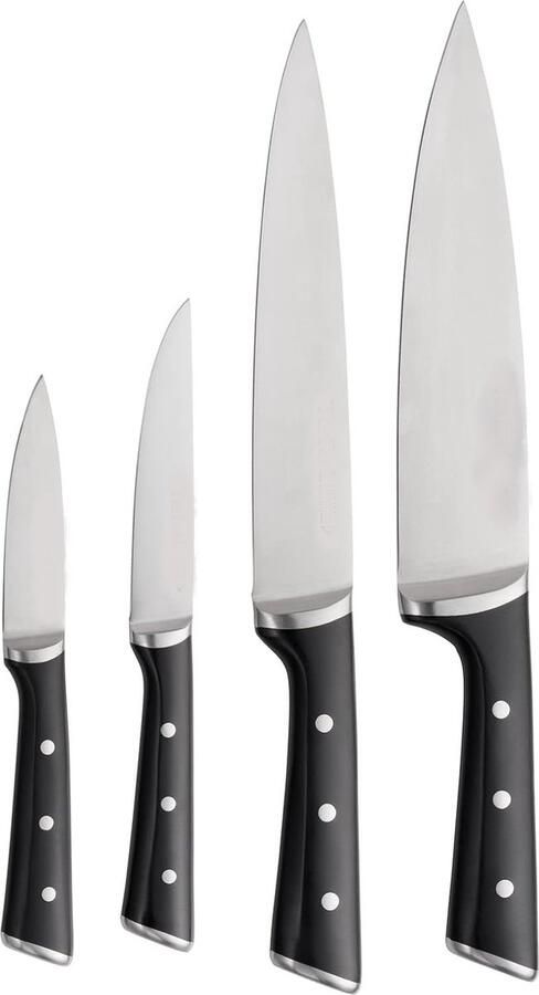 Set van 4 messen: schilmes 9 cm + vleesmes 20 cm + chefmes 20 cm + groeten fruitmes 11 cm