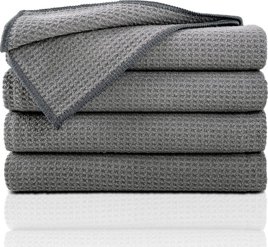 Set van 4 microvezeltheedoeken – absorberende en pluisvrije wafelstructuur – 50 x 70 cm keukenhanddoeken – Oeko Tex Standard 100 – microvezeldoeken theedoeken (antraciet)