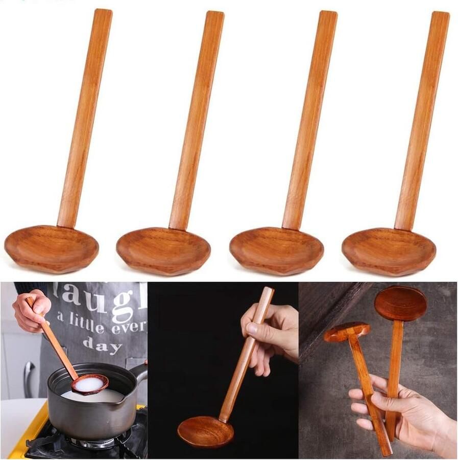 Set van 4 natuurlijke houten lepels milieuvriendelijke houten lepels houten lepels in Japanse stijl eetlepels soeplepels natuurlijke lepels houten keukenapparatuur koffie thee