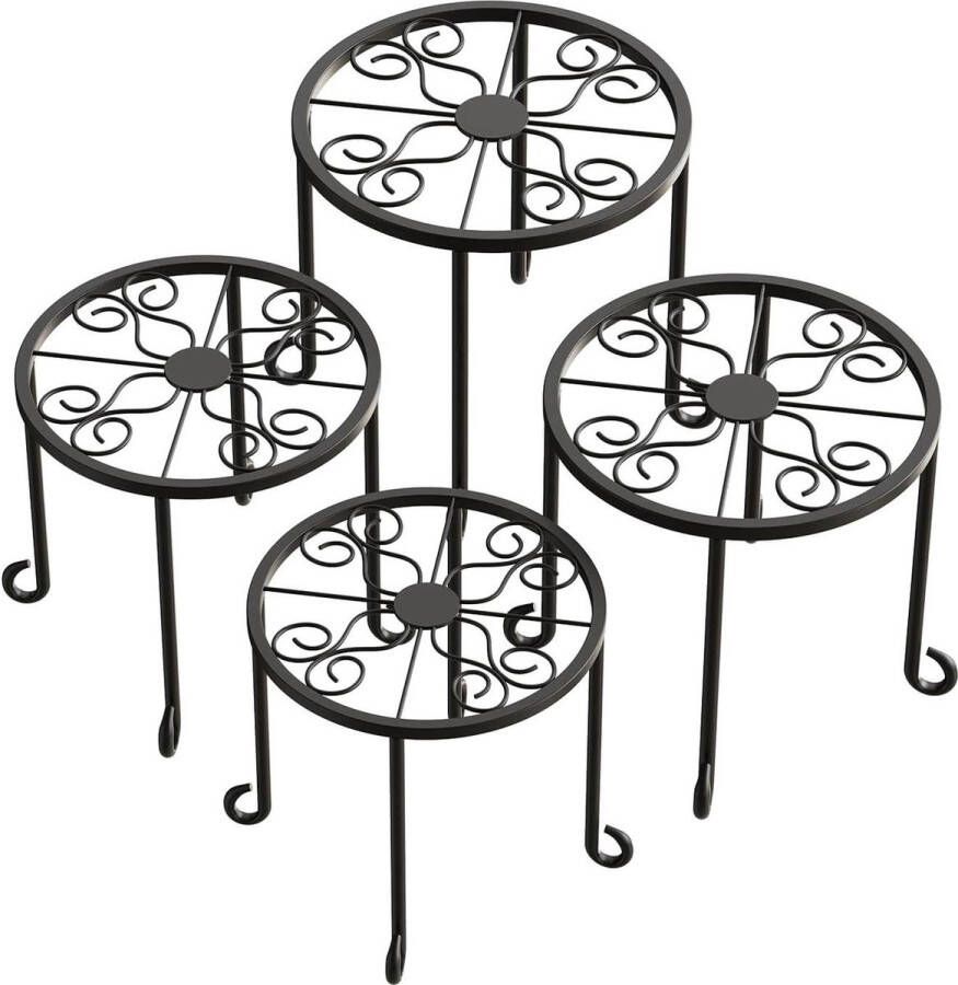 Set van 4 plantenstandaards in pot metalen bloempothouder staande rek plantenrek voor binnen of buiten huis balkon tuin zwart B