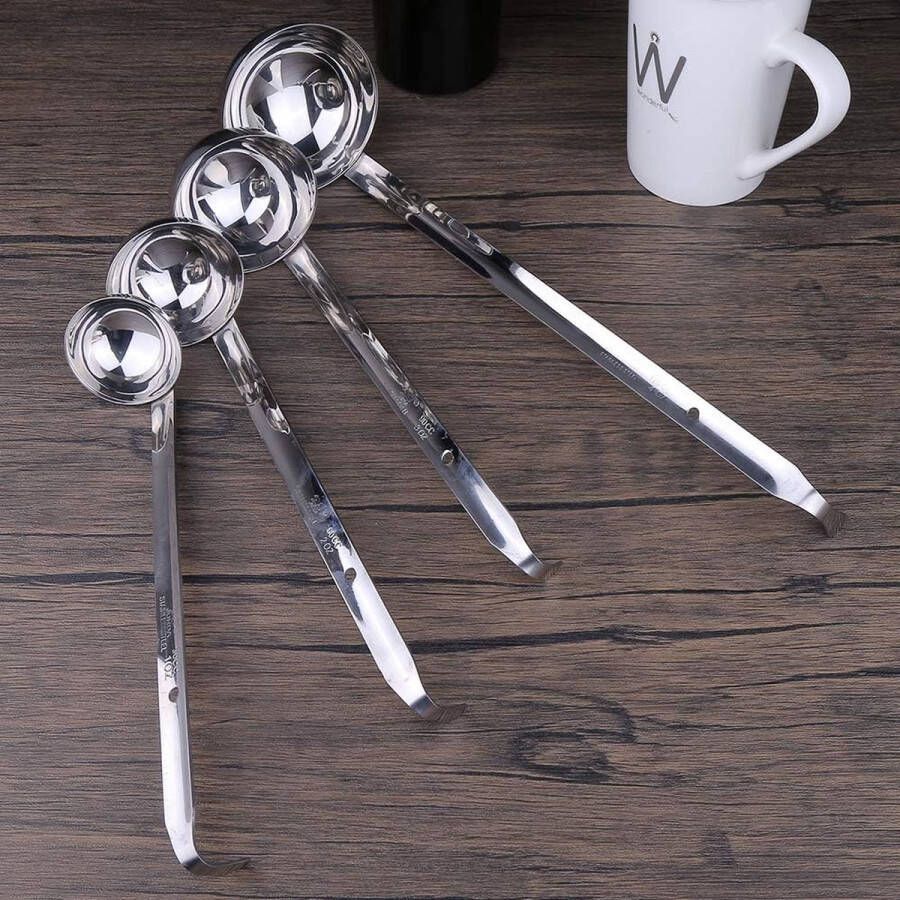 Set van 4 roestvrijstalen soeplepels hoogwaardige pollepels met haakhandvat soeplepel keukengerei kookgerei met lange steel pollepels sauslepels schenklepels zilver