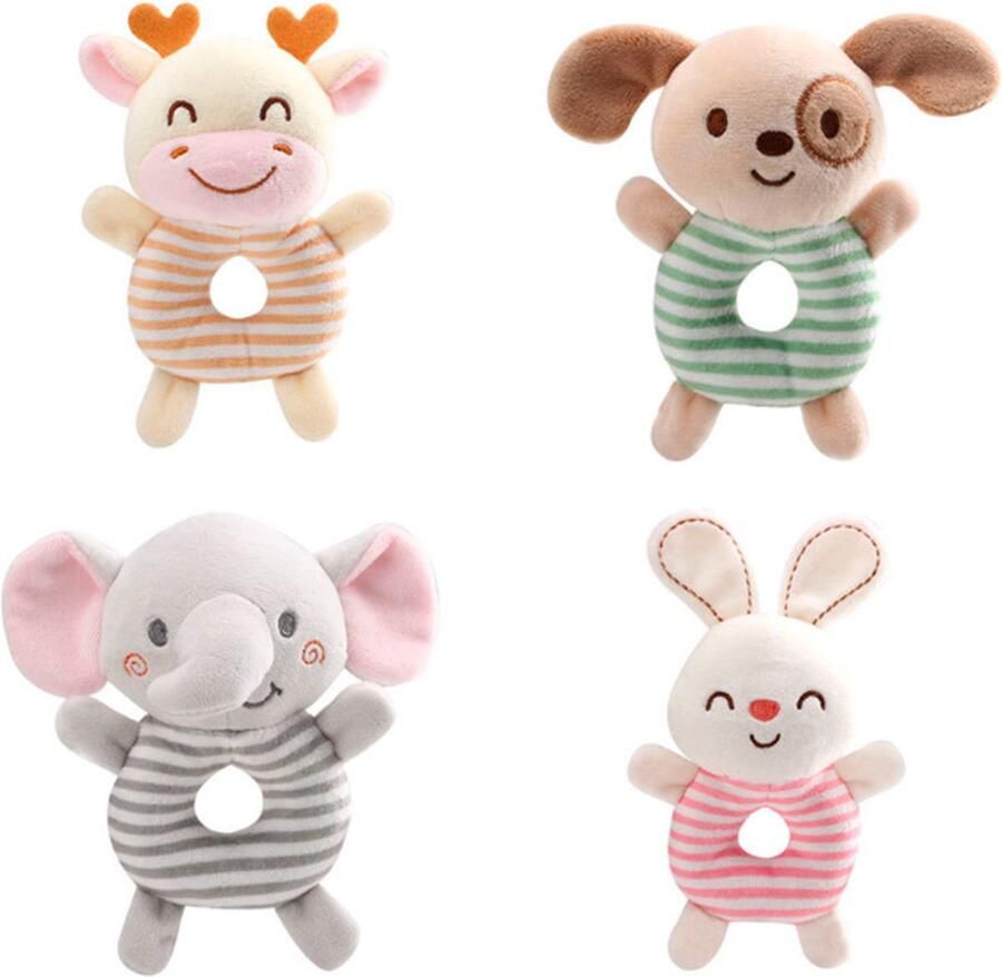 Set van 4 ronde rammelaars Baby Peuter Kleuter Kraamcadeau Babyshower Babykamer Accessoires Speelgoed- Kinderen Kinderwagen Speeltje Jongen & Meisje Grijp Bijtspeelgoed Spelen Ontdekken Educatief- Activiteitenspeeltje