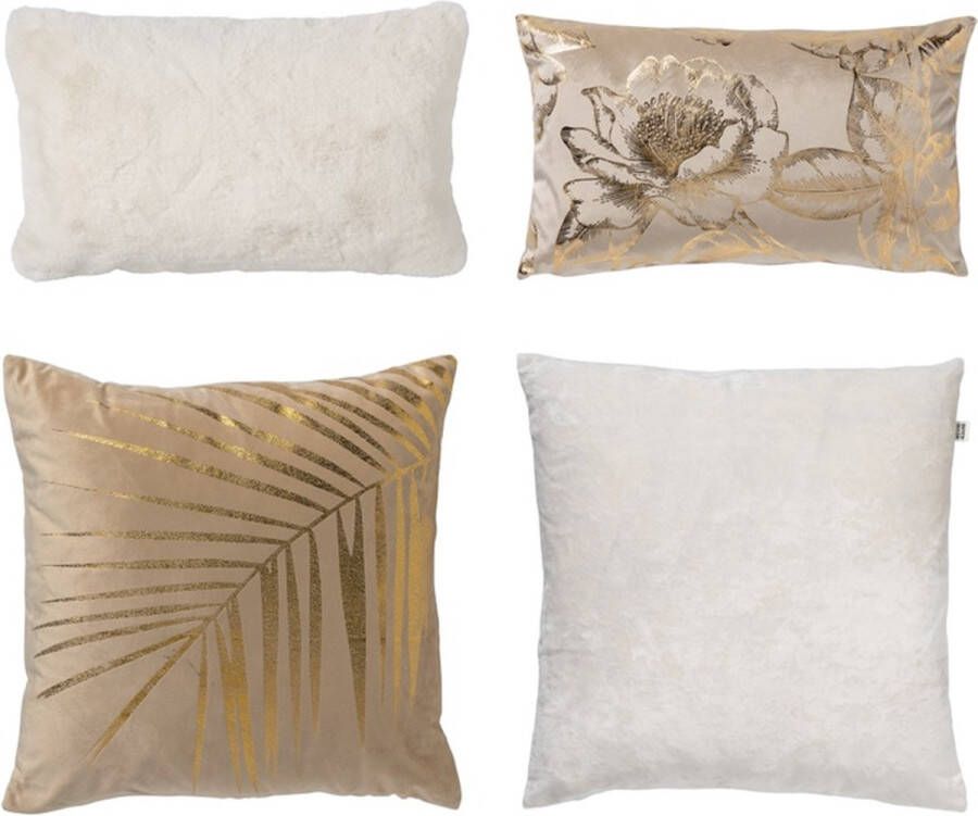 Dutch Decor Set van 4 sierkussens INCLUSIEF BINNENKUSSENS 45x45 cm 30x50 cm goud beige goud superzacht knuffelkussens