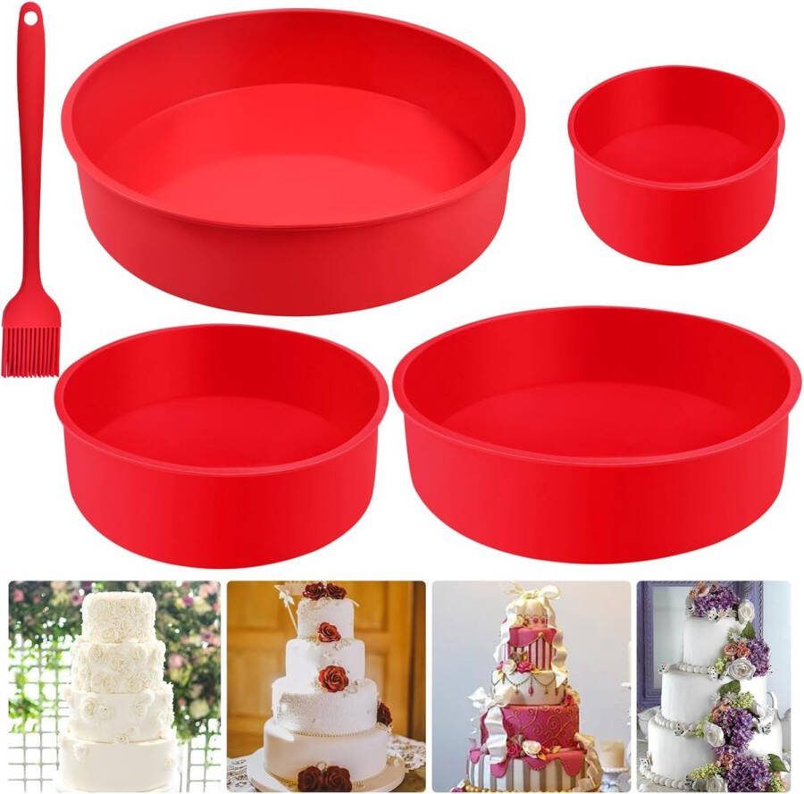 Set van 4 siliconen bakvormen ronde set 25 20 15 10CM taartvormen siliconen set siliconen cakevorm ronde anti-aanbak siliconen bakvorm voor laagcakes cheesecakes regenboogtaarten