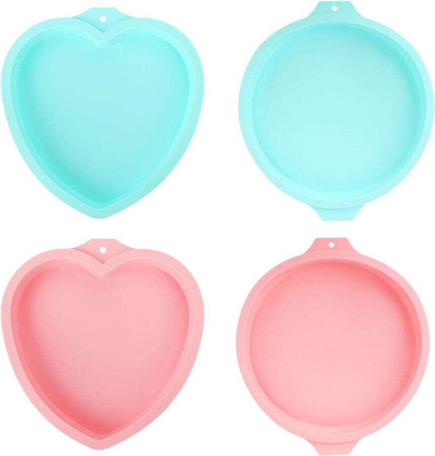 Set van 4 siliconen cakevormen 6 inch 2 siliconen bakvormen rond + 2 siliconen bakvormen hart anti-aanbakvorm siliconen cakevorm hart siliconen bakvorm rond voor laagcakes