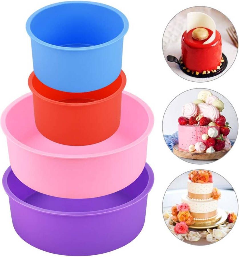 Set van 4 siliconen cakevormen rond siliconen bakvorm taartvorm 10 1 cm (4 6 inch) siliconen bakvorm voor laagtaarten kaas regenboogcakes chiffoncakes