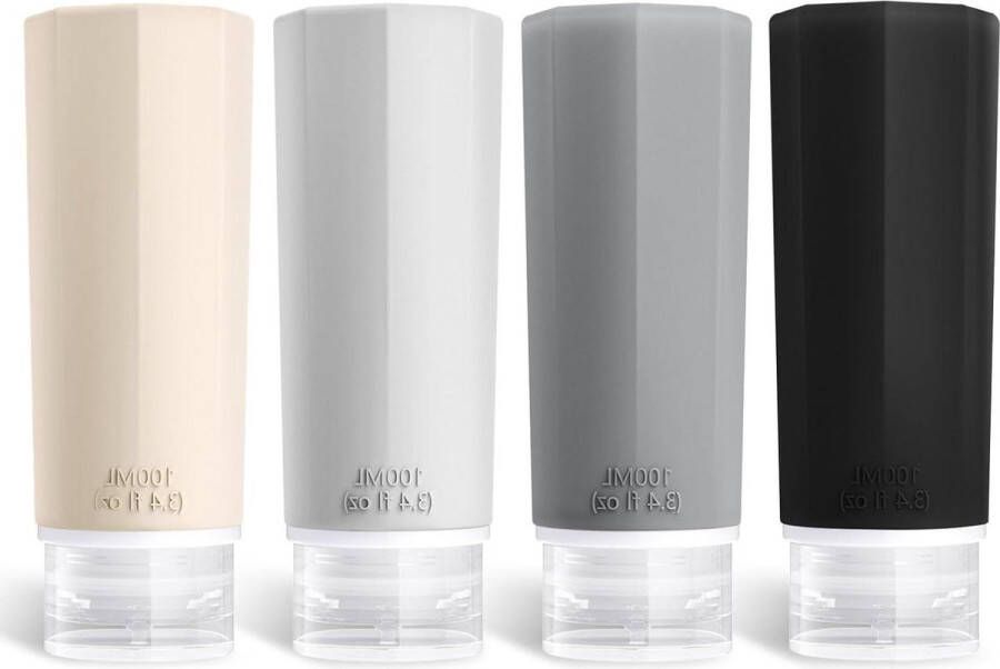 Set-van-4-siliconen-reisflessen-100-ml-navulbaar-lekvrij-cosmetica-shampoo-vloeistoffen reisflesjes handbagage