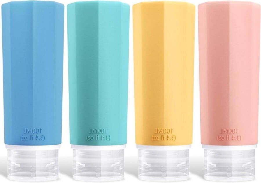 Set-van-4-siliconen-reisflessen-100-ml-om-te-vullen-cosmetica-shampoo-vloeistoffen-Lekvrij-navulbaar-lege-reisset-reisformaat-containers-reisset-Voor-HTML-content reisflesjes handbagage