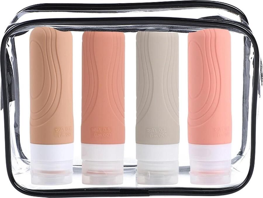 Set van 4 siliconen reisflessen 90 ml draagbare lekvrije knijpbare reiscontainers roze reisflesjes handbagage