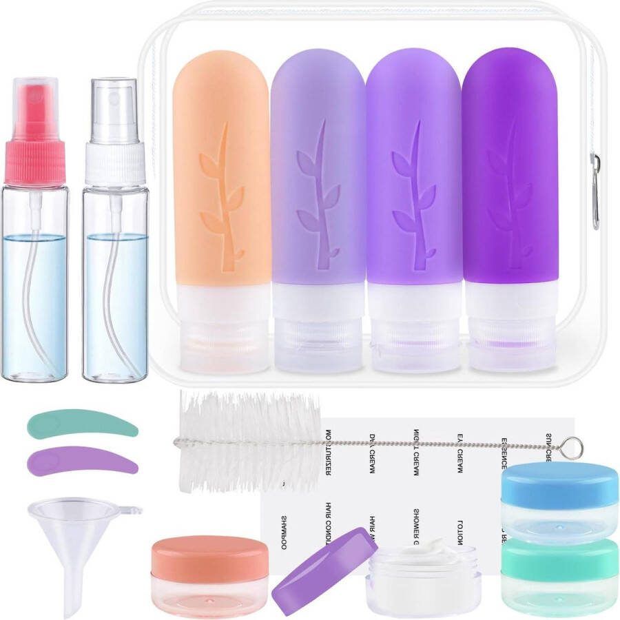 Set van 4 siliconen reisflessen navulbaar en lekvrij 90 ml voor shampoo crème en douchegel reisflesjes 100ml