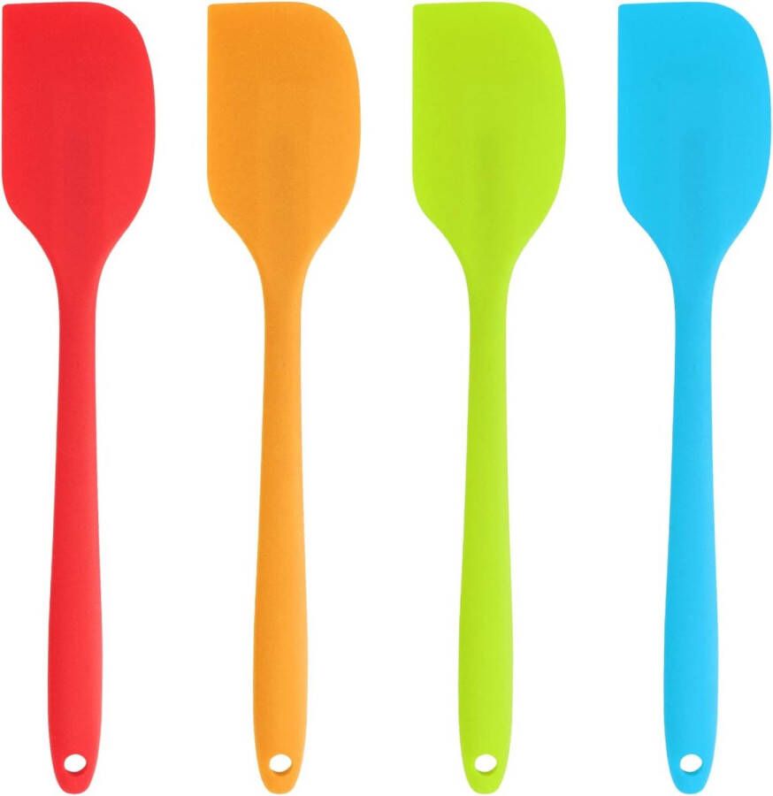 Set van 4 siliconen spatels om mee te koken bakken anti-aanbakkeukengerei in verschillende heldere kleuren taartbeslag crème schraper hittebestendig en voedselveilig oranje blauw groen