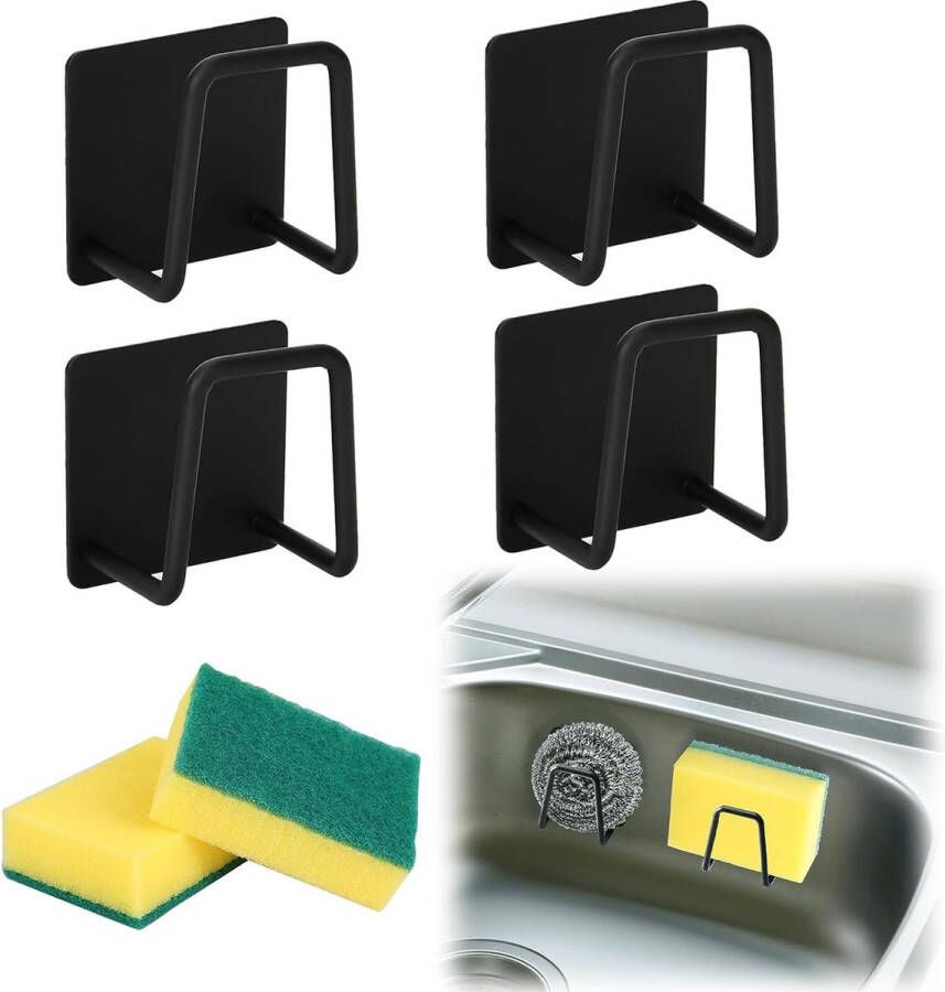 Set van 4 sponshouders voor keuken multifunctionele schotelsponshouder keukenorganizer superzelfklevende sponshouder gootsteen keukenaccessoires Con 2 spons voor gootsteen keuken badkamer