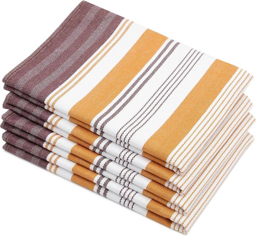 Set van 4 theedoeken ca. 50 x 70 cm Katoen Bruin Gestreept