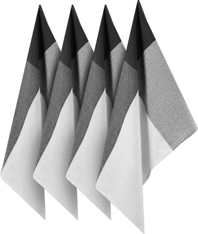 Set van 4 theedoeken van 100% katoen 50 x 70 cm grijs geruit premium keukenhanddoeken droge handdoeken om te drogen
