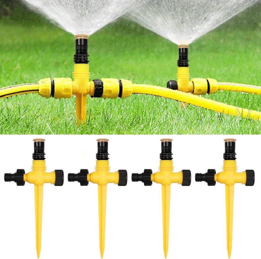 Set van 4 Tuinsproeiers 360° Draaibare Tuinsproeier Water Sproeier Verstelbaar Automatisch Irrigatiesysteem voor Tuin Gazon Planten Groenten Bloemen Landelijk (Geel)