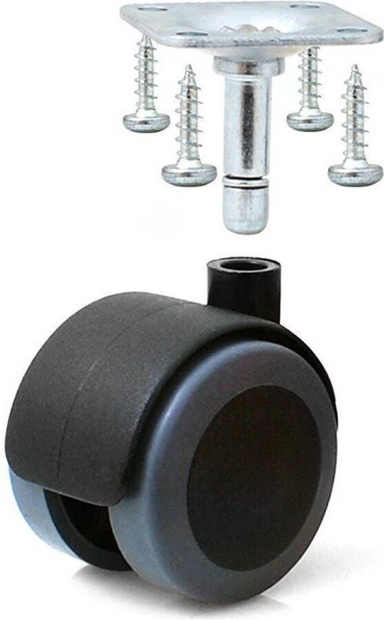 Set van 4 universele meubelrollen rubberen wielen zwenkwielen looprol vloerbescherming schroefplaat schroeven meubelwielenset meubelverplaatsing design61 heavy duty wheel