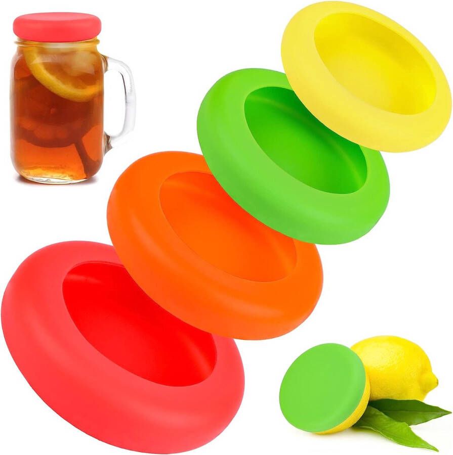 Set van 4 verse bescherming voor voedsel rekbaar herbruikbaar vers deksel herbruikbare deksels voor yoghurtbekers wasbaar BPA-vrij vershouddeksel voor fruit en groenten