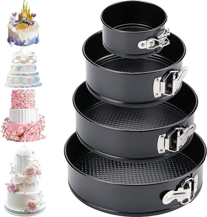 Set van 4 verstelbare koolstofstalen springvormen voor professionele ronde taarten en bakgerei 12 18 22 26 cm anti-aanbaklaag en afneembare bodem Springvorm