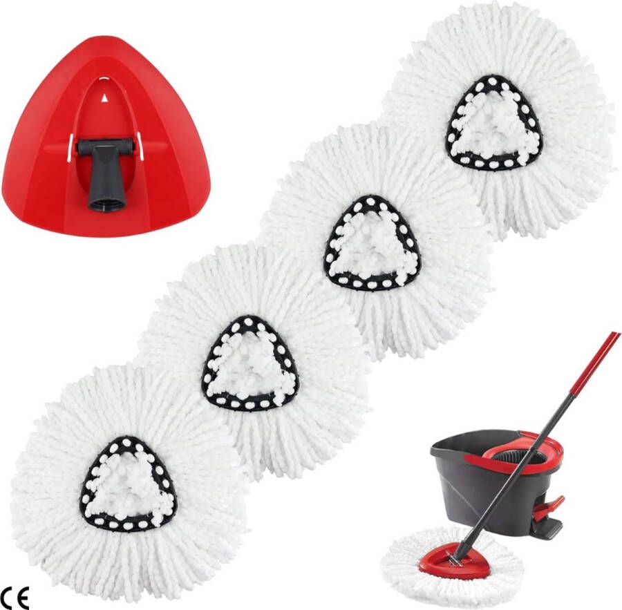 Set van 4 Vervangende Mopkoppen met Roterende Mopbasis Compatibel met Triangle Spin Mop Hoogwaardige Microfiber Spin Mop Navullingen voor Efficiënte Vloerreiniging