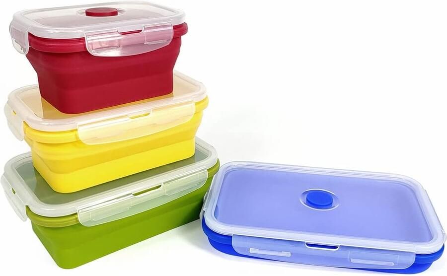 Set van 4 voedselopslagcontainers siliconen opvouwbare voorraaddozen vershouddozenset vershouddozen koelkastblikjes met deksel BPA-vrij geschikt voor de vaatwasser magnetron
