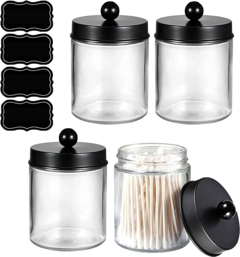 Set van 4 wattenstaafjes wattenschijfjes opbergcontainers kleine ronde wattenschijfdispenser voor make-uptafel badkamer