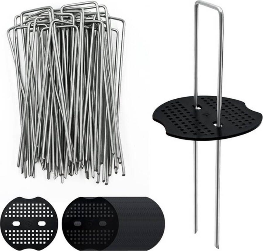 Set van 40 anti-roest grondankers met bufferschijven voor onkruiddoek 150x40 mm bevestigingsankers voor tuin gegalvaniseerd