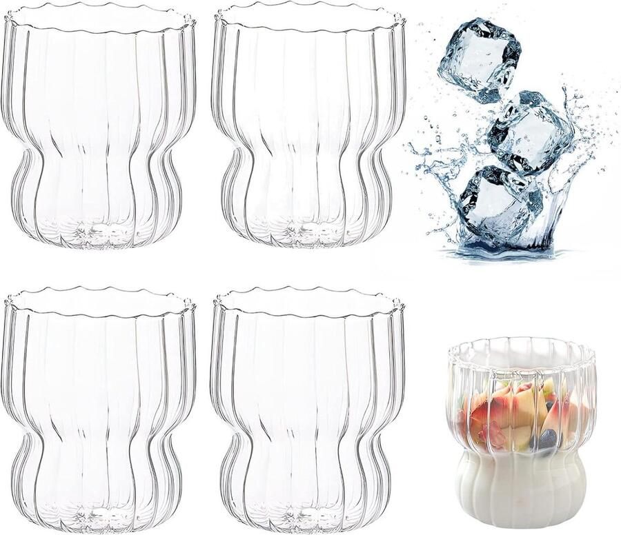 Set van 4x 250 ml Cappuccinoglazen Espressokopjes voor Koffie Thee Dessert Sap IJs Origami-stijl Borosilicaatglas Cappuchino glazen