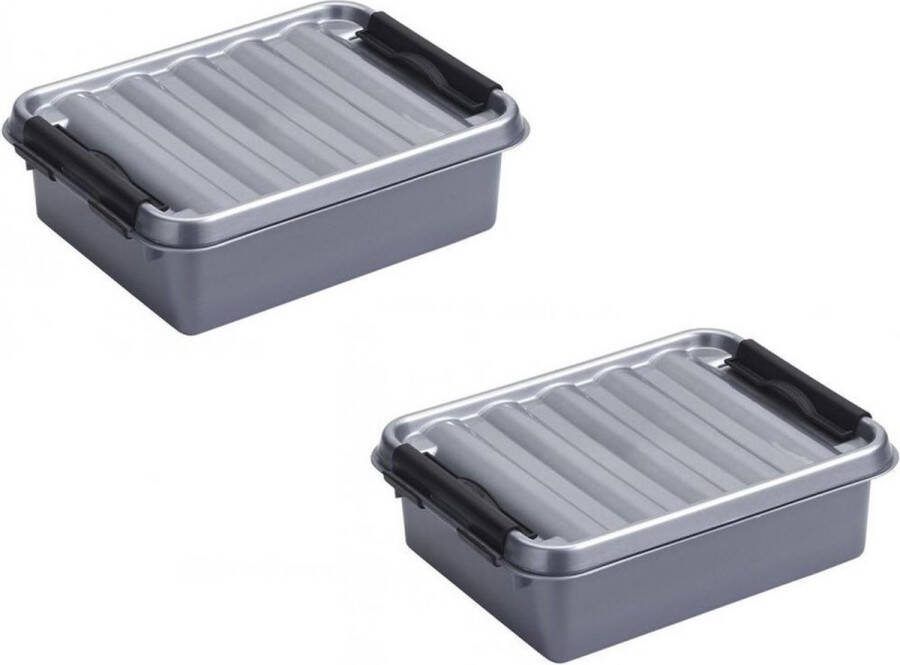 Sunware Set van 4x stuks q-Line opbergboxen opbergdozen 1 liter 20 x 15 x 6 cm kunststof Opbergbakken kunststof grijs zwart