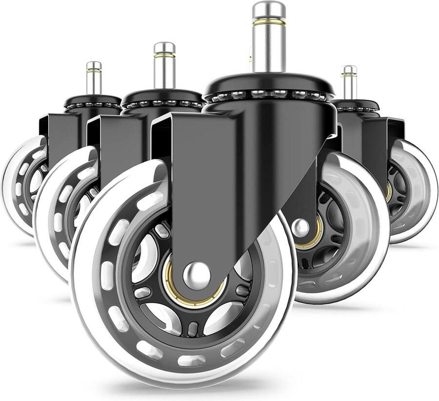 Set van 5 Bureaustoelwielen 10 mm x 22 mm Harde vloer wielen tot 250 kg Krasvrije bureaustoelwielen Rolschaats stijl & geruisloos rollen Rubber wielen voor bureaustoelen met korting