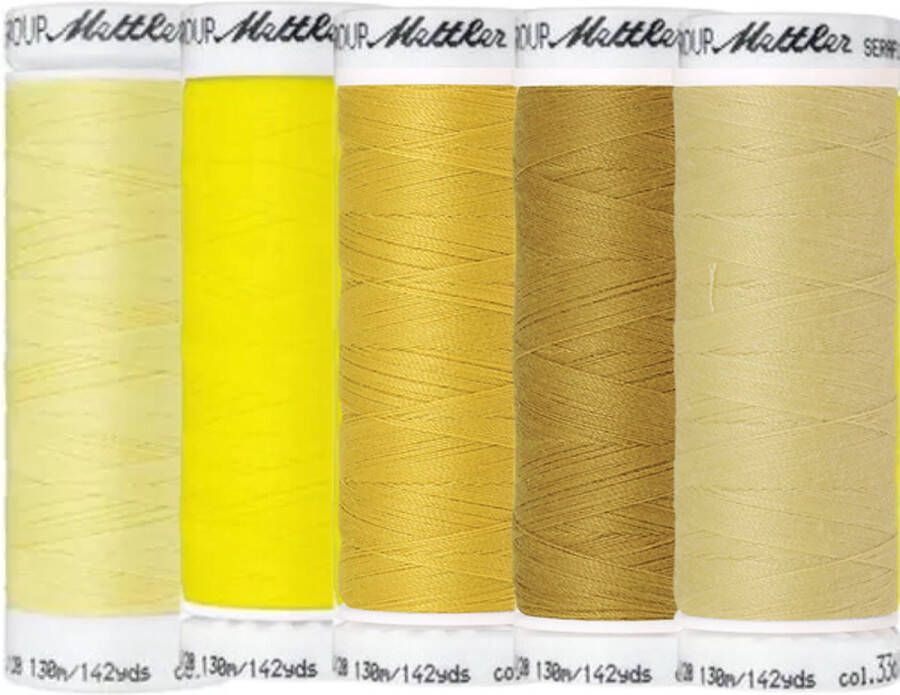 Metis Set van 5 kleuren naaigaren geel gele stikzijde voor naaien en naaimachines