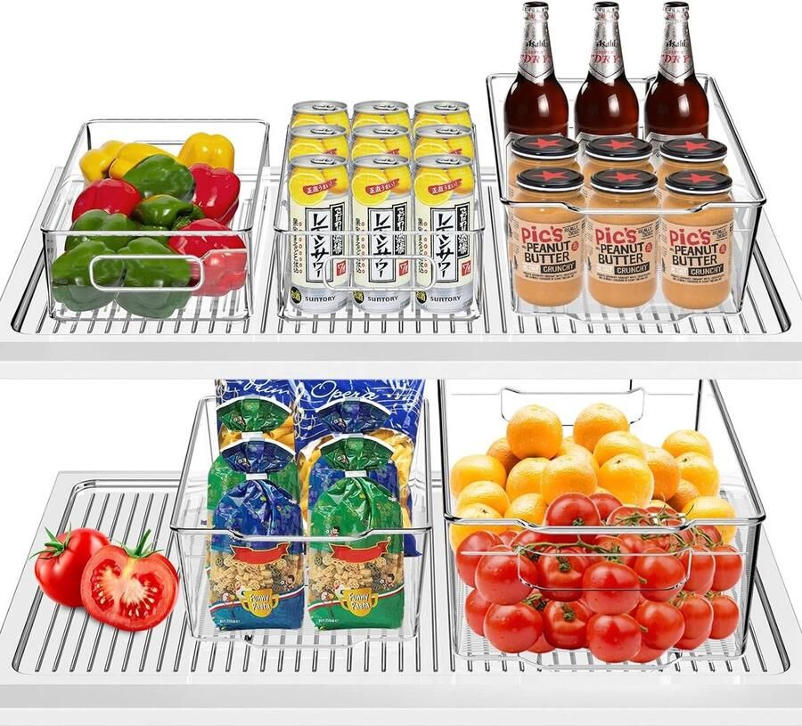 Set van 5 koelkastorganizers pantry-opslagcontainers met handvat BPA-vrije stapelbare opbergdoos transparante organizeropslag voor keukens koelkasten kasten voorraadkasten