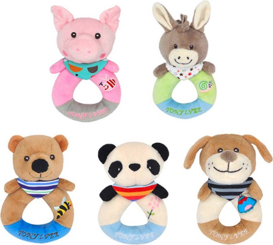 Set van 5 ronde rammelaars Baby Peuter Kleuter Kraamcadeau Babyshower Babykamer Accessoires Speelgoed- Kinderen Kinderwagen Speeltje Jongen & Meisje Grijp Bijtspeelgoed Spelen Ontdekken Educatief- Activiteitenspeeltje