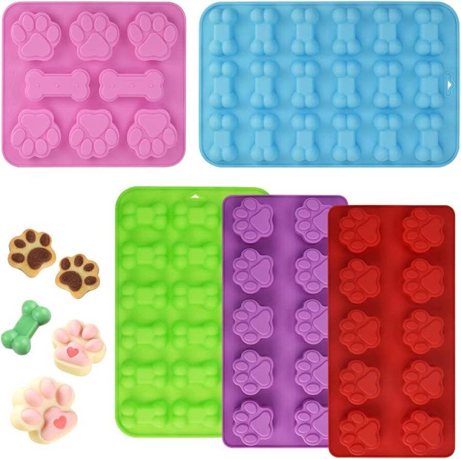 Set van 5 siliconen mallen siliconen mal voor honden pootbotmotief hondenkoekjes van de bakmat siliconen mallen voor hondenpoten siliconen mallen voor hondensnacks poten botten snoepjes hondenkoekjes