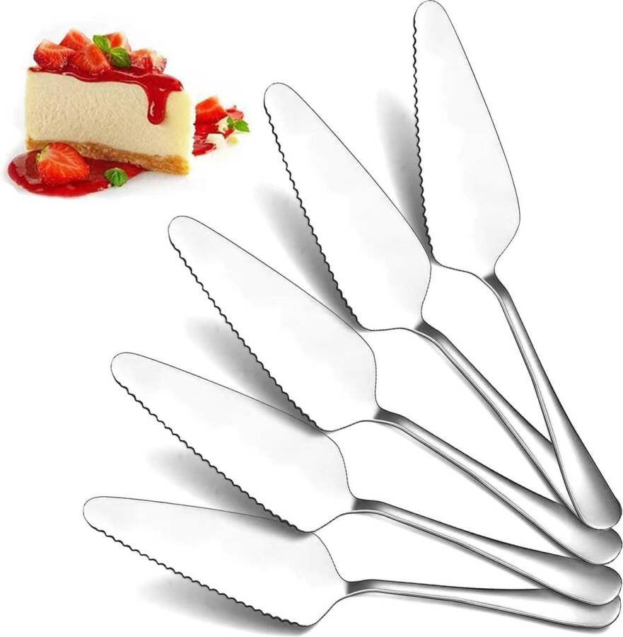 Set van 5 taartschepjes roestvrij staal taartschepset zilver met gekartelde randen taartschep voor keukens restaurants feesten bruiloften taarten kaas pizza taarten vaatwasmachinebestendig