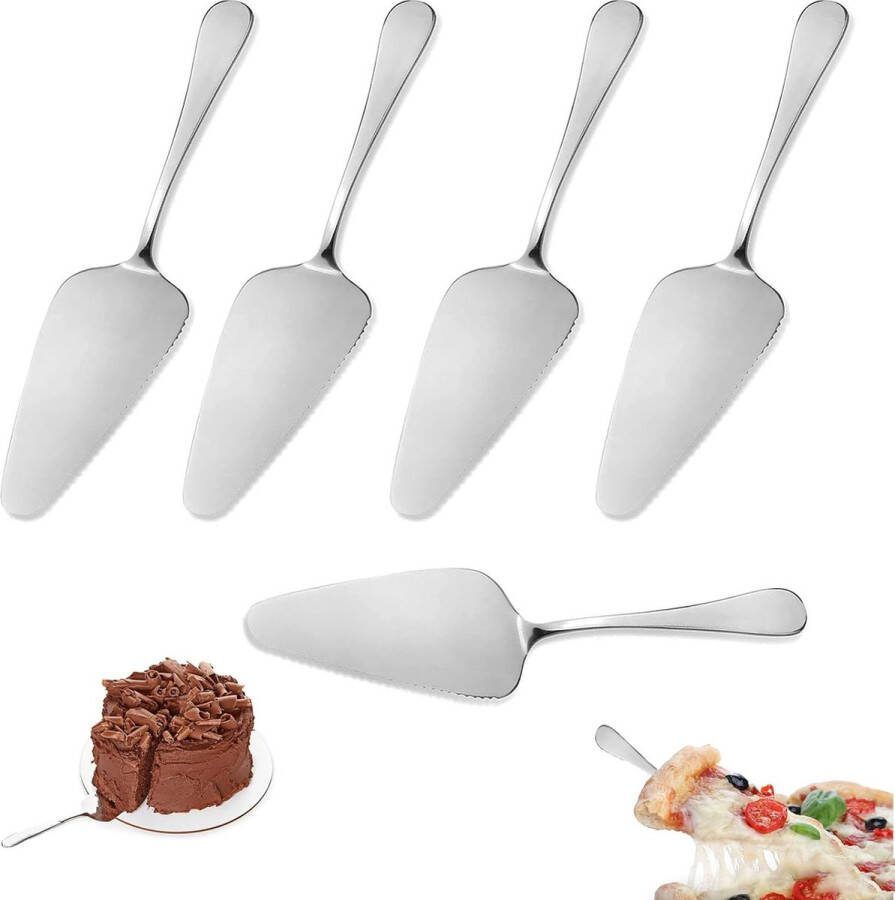 Set van 5 taartscheppen gepolijst roestvrij staal taartscheppen met gekartelde randen taartschep van roestvrij staal set taartschepjes voor keuken feest restaurant (zilver)