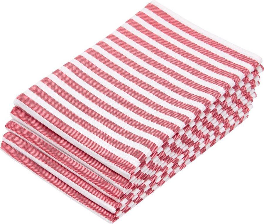 Set van 5 theedoeken gestreept 50x70 cm rood-wit gestreept