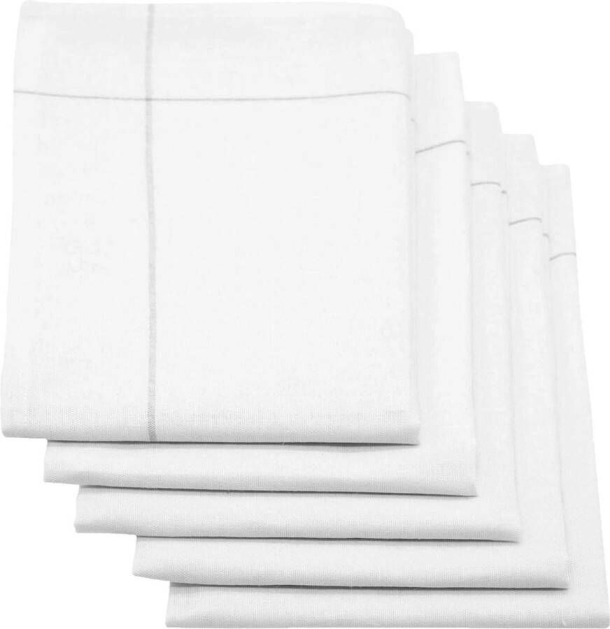 Set van 5 theedoeken katoen linnen wit-grijs afmeting ca. 45x65 cm