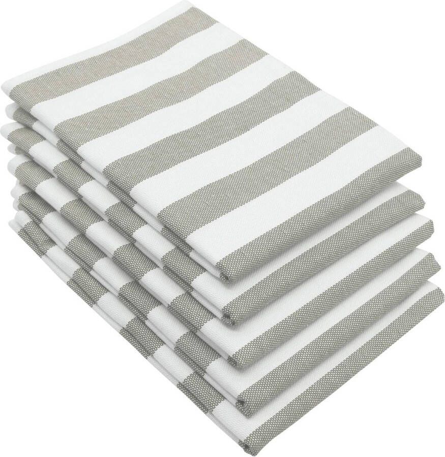 Set van 5 theedoeken met strepen ca. 50 x 70 cm grijs witte strepen