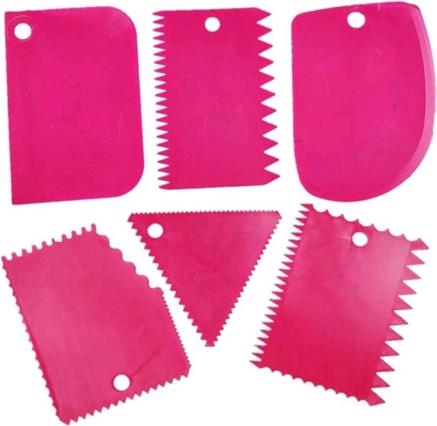 Set van 6 abstract decoratie knutsel schrapers lijmkam roze knutsel kam met tanden. Ook voor taarten geschikt
