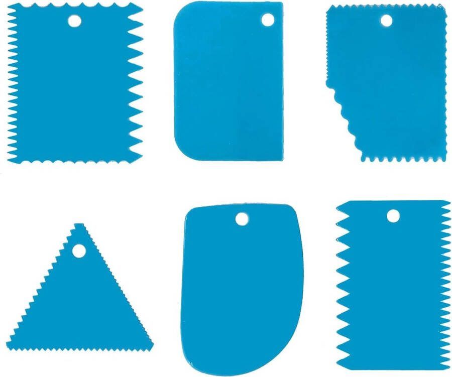 Set van 6 deegspatels deegschraper taartschraper tandspatel taartgladder spatel voor cake gebak suikerglazuur brood bakken (blauw)