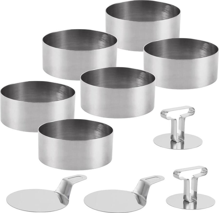 Set van 6 dessertringen en voedselringen dessertringen 8 cm serveerringen roestvrijstalen set taartringen kleine bakring ronde voedselringen taartring voor dessert moussecake rijstbal rond