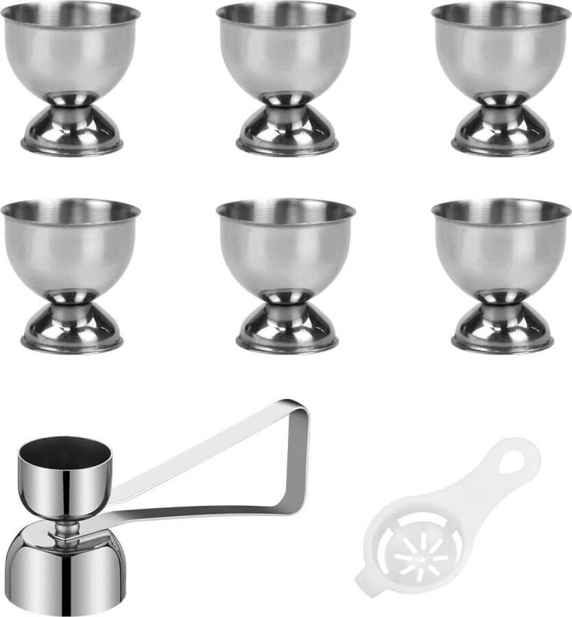 Set van 6 eierdopjes Grappige eierdopjesset Eieropener Eierdopjesset Eierstandaard Eierhouder met roestvrijstalen eieropener Eiersnijder Eierhopper Plastic scheidingsteken voor bakken ontbijt dessert