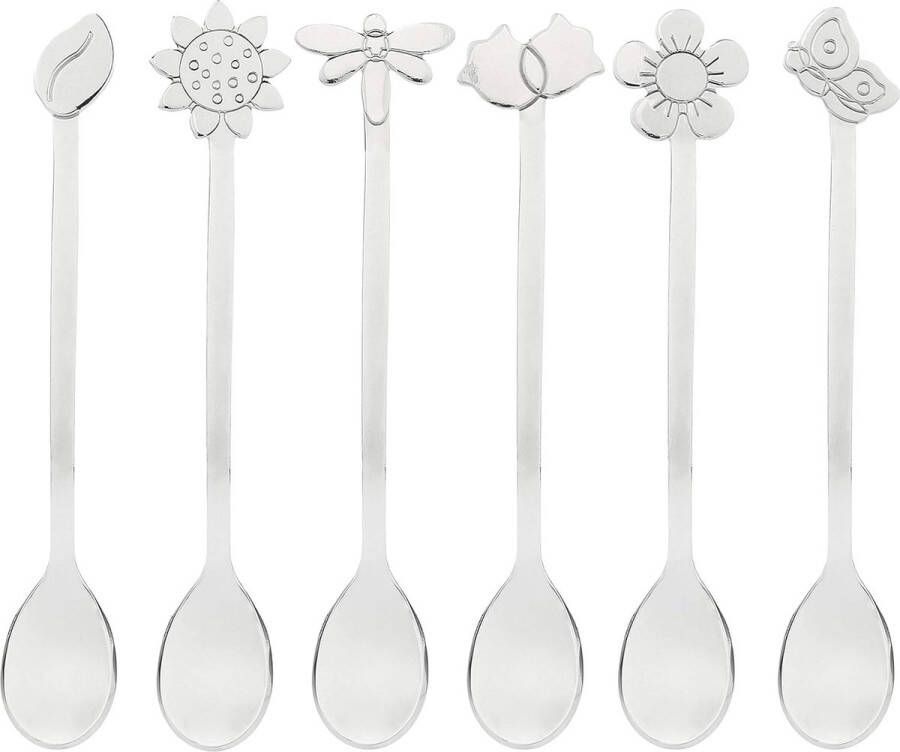 Set van 6 gevormde theelepels voor op het bord Elegance line roestvrij staal 12 cm