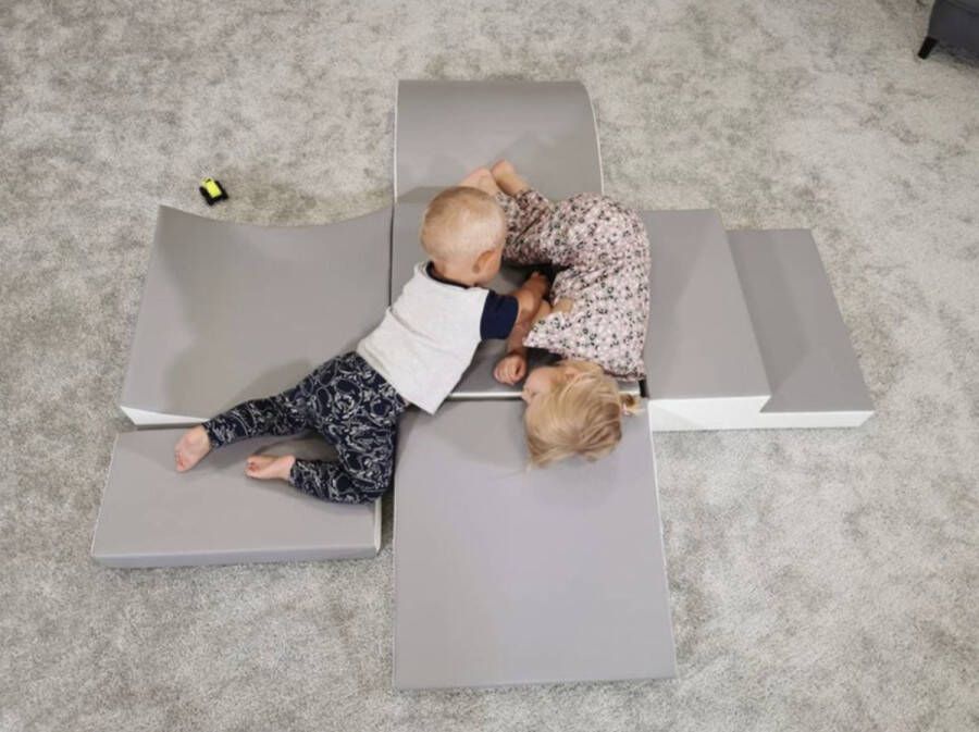Set van 6 grote foam blokken speelkussens GRIJS-WIT