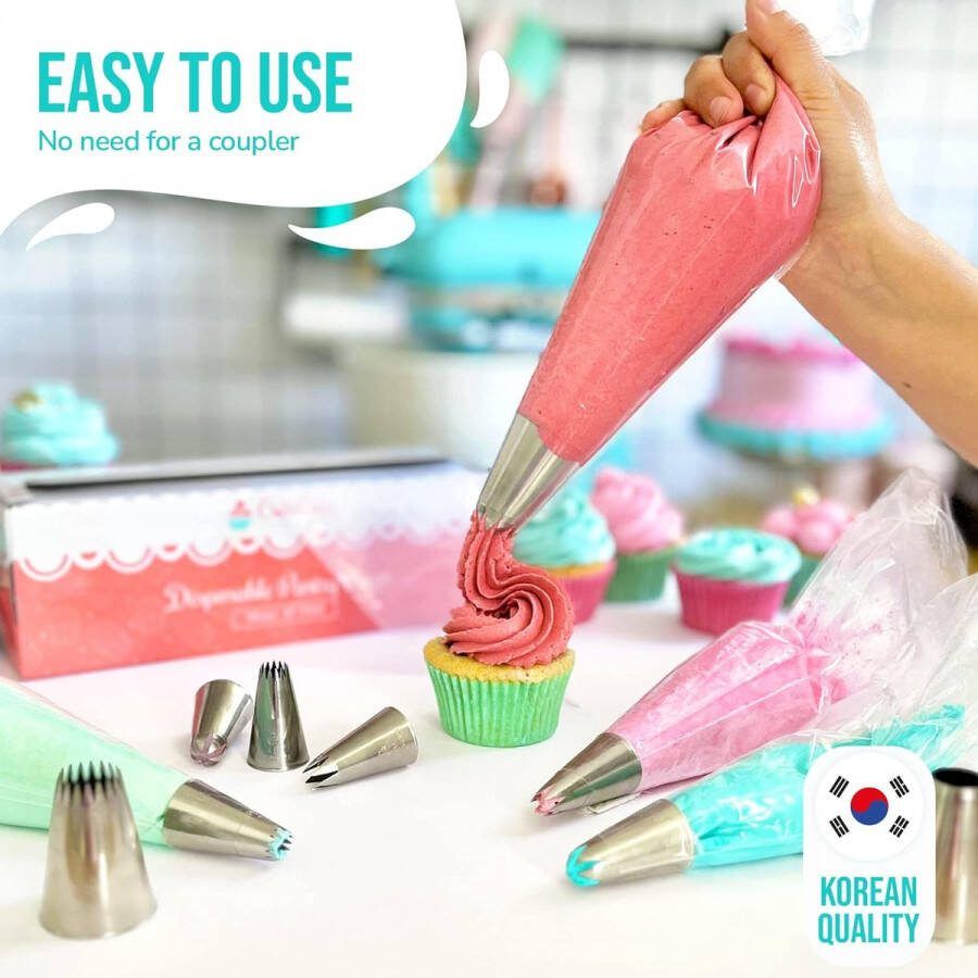 Set van 6 grote professionele spuitmonden (1M 2D 4B 1A 124 en 895) voor spuitzakken voor decoratie en ie van cupcakes taarten churros kroketten gemaakt in Korea